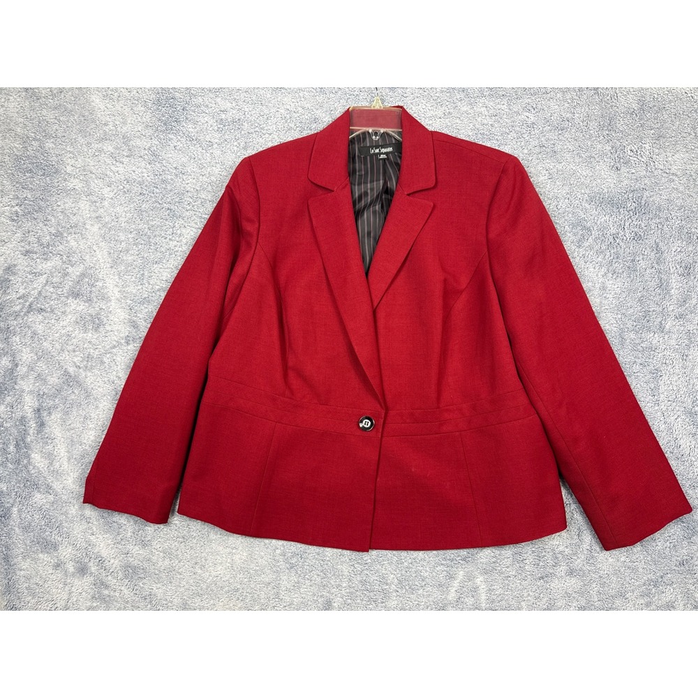 Le Suit Womens 18W Red Blazer Single Button Pinstripe Lining Career Professional
